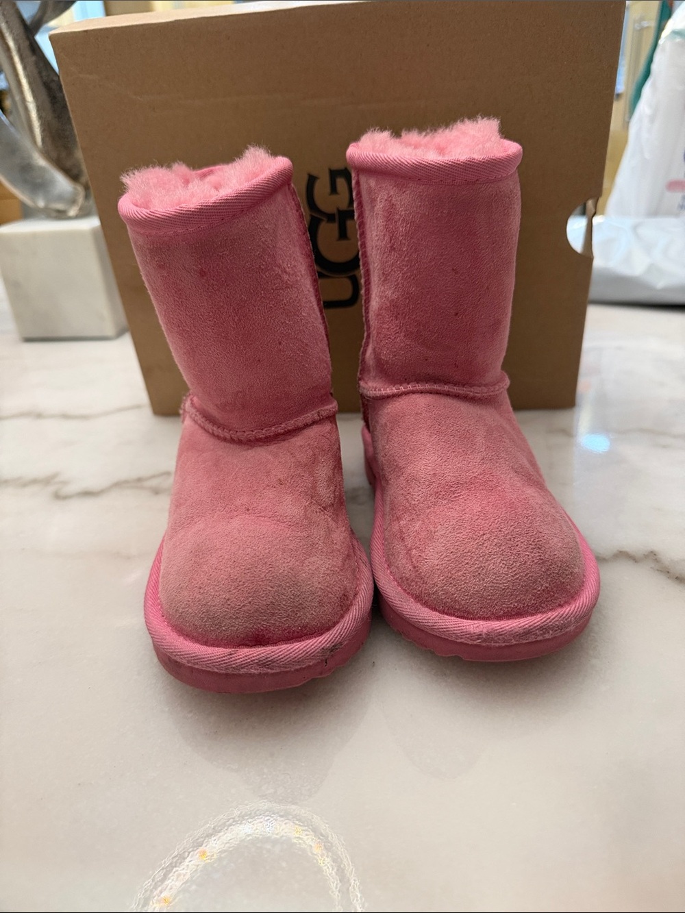 Kids Pink Suede Winter Boots with Faux Fur Lining